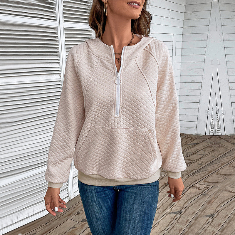 Dam trendy zip sweatshirt med dragkedja och pikémönster Mirla-Eva Jonsson