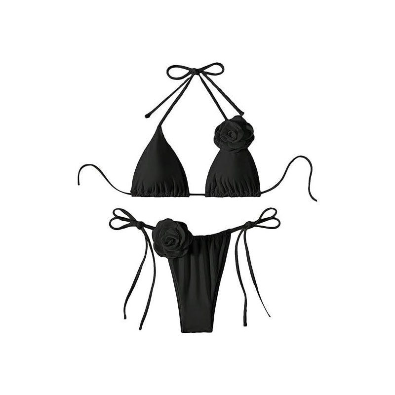 Dam triangel-bikini med lekfulla blommö appliqué och justerbara snoddband Mirla-Eva Jonsson