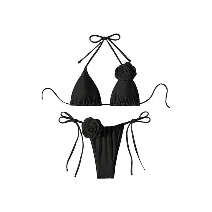 Dam triangel-bikini med lekfulla blommö appliqué och justerbara snoddband Mirla-Eva Jonsson