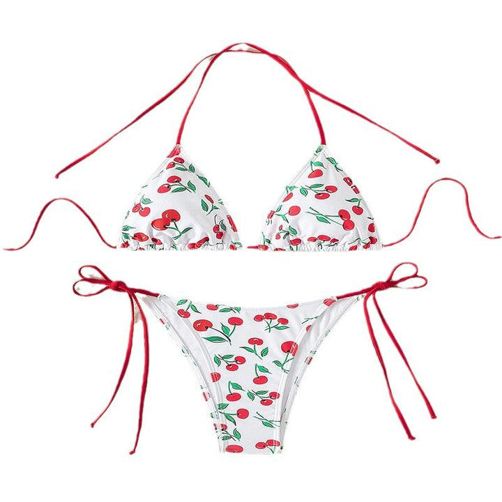 Dam triangeldesign bikini med slät körsbärsdesign och justerbara band Mirla-Eva Jonsson