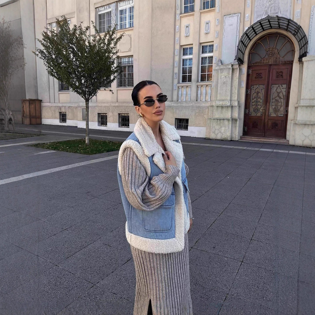 Dam väst i vintage-stil av denim med fleecefoder Eva Jonsson-Eva Jonsson