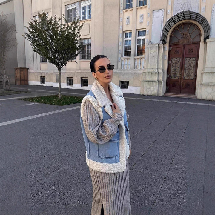 Dam väst i vintage-stil av denim med fleecefoder Eva Jonsson-Eva Jonsson