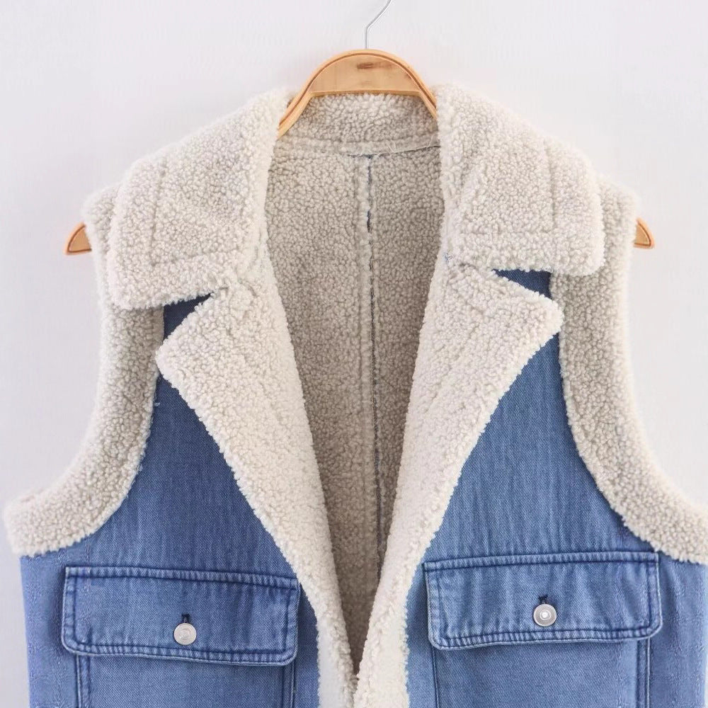 Dam väst i vintage-stil av denim med fleecefoder Eva Jonsson-Eva Jonsson