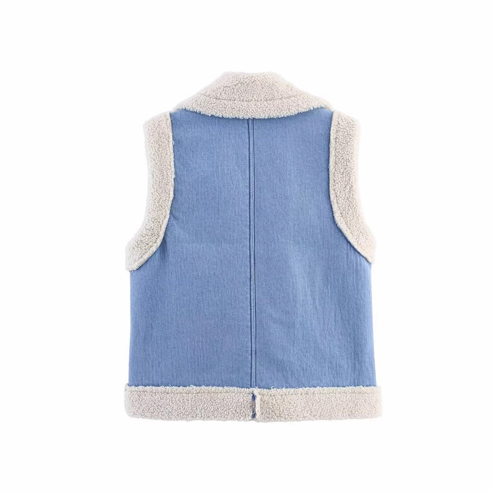 Dam väst i vintage-stil av denim med fleecefoder Eva Jonsson-Eva Jonsson