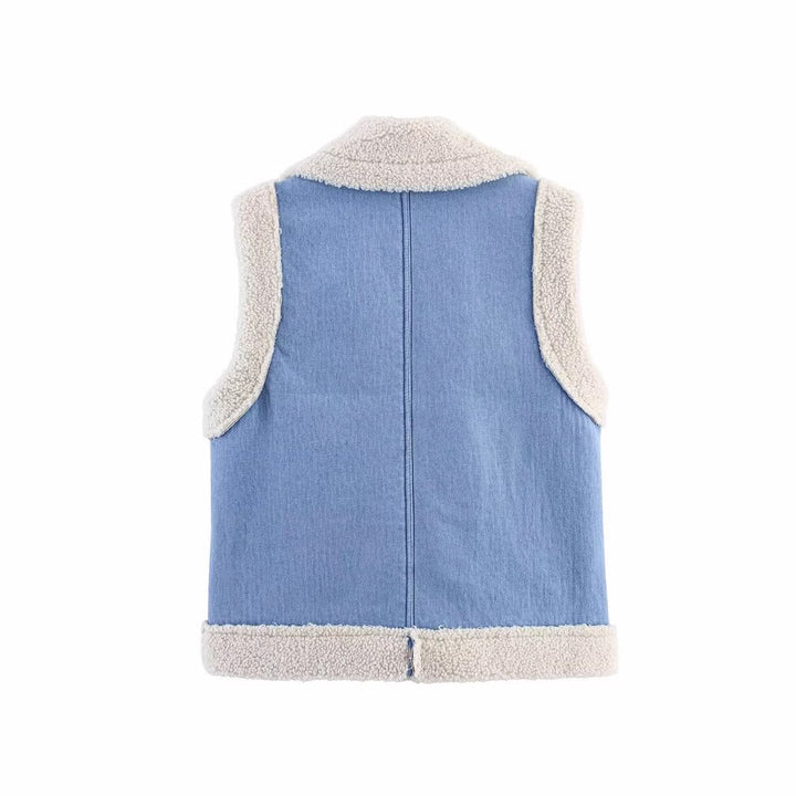 Dam väst i vintage-stil av denim med fleecefoder Eva Jonsson-Eva Jonsson