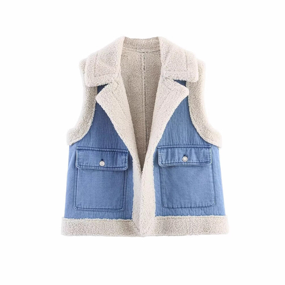 Dam väst i vintage-stil av denim med fleecefoder Eva Jonsson-Eva Jonsson