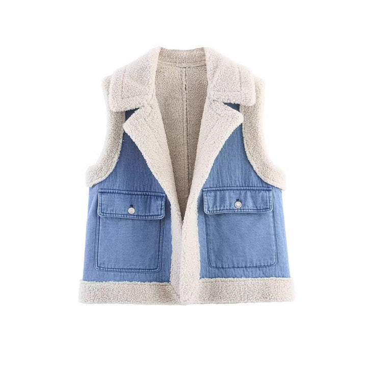 Dam väst i vintage-stil av denim med fleecefoder Eva Jonsson-Eva Jonsson