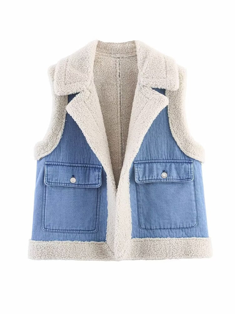 Dam väst i vintage-stil av denim med fleecefoder Eva Jonsson-Eva Jonsson