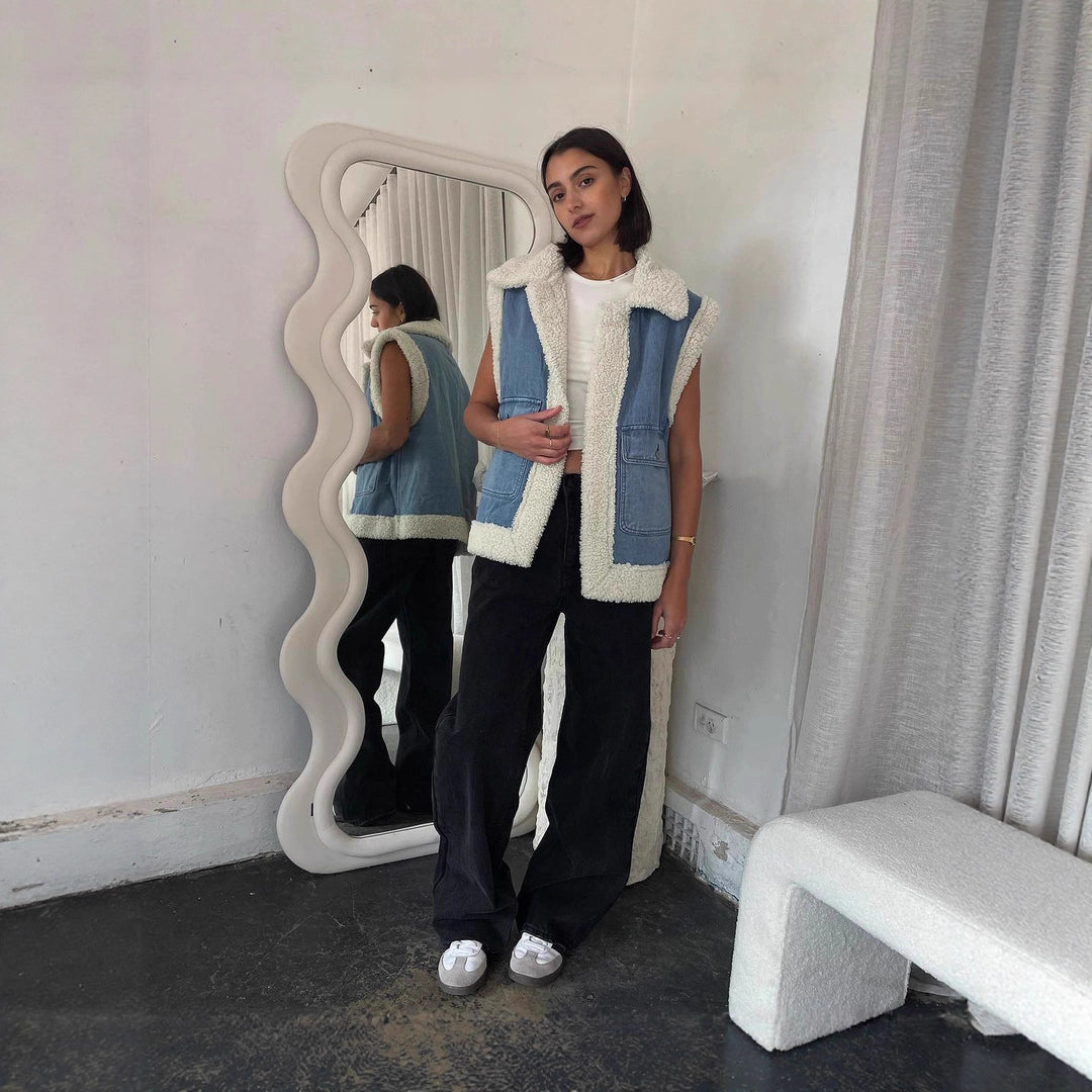 Dam väst i vintage-stil av denim med fleecefoder Eva Jonsson-Eva Jonsson
