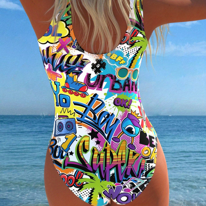 Dam women's one-piece swimsuit with playful comic design and high comfort Mirla-Eva Jonsson