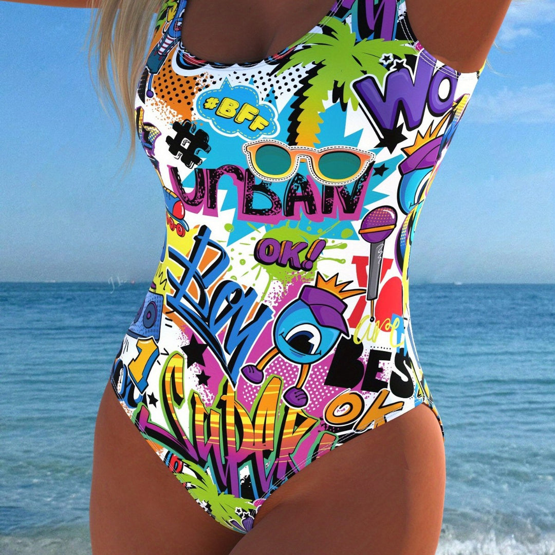 Dam women's one-piece swimsuit with playful comic design and high comfort Mirla-Eva Jonsson