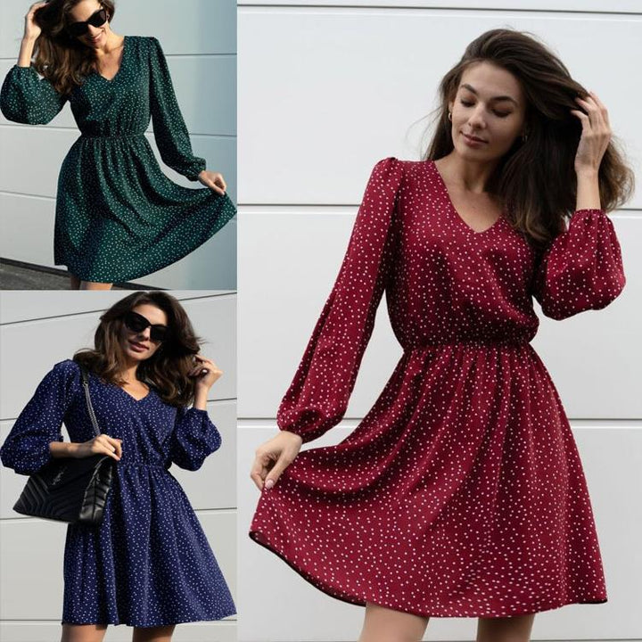 Damal casual klänning med V-ringning och puffärmar Mirla-Eva Jonsson