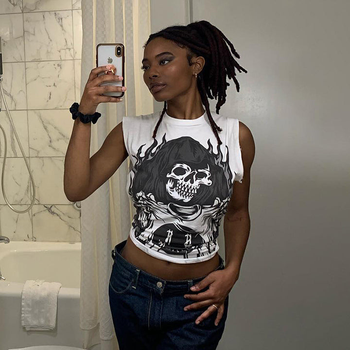 Damärmlös grafik-T-shirt med kreativ djurillustration Mirla-Eva Jonsson