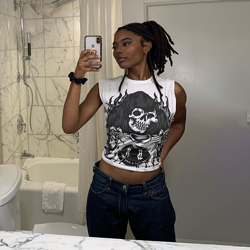Damärmlös grafik-T-shirt med kreativ djurillustration Mirla-Eva Jonsson