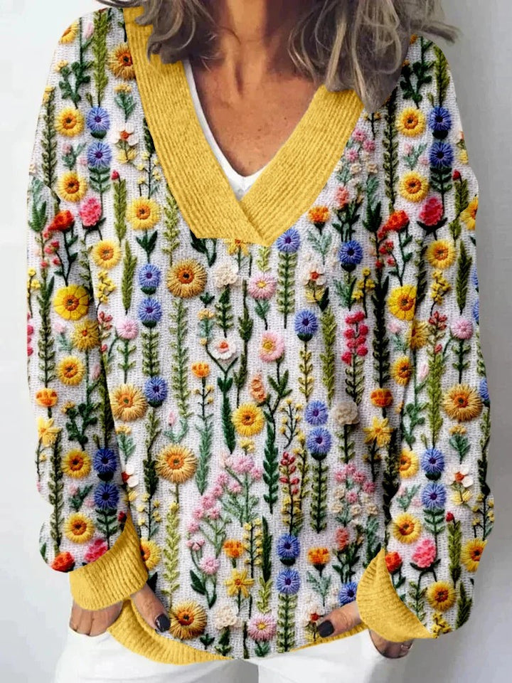 Damarnas V-hals tröja med blommönster och avslappnad passform Mirla-Eva Jonsson