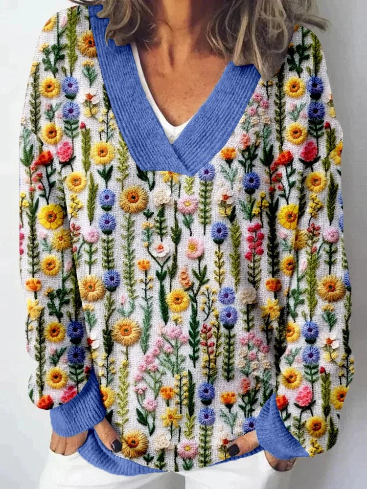 Damarnas V-hals tröja med blommönster och avslappnad passform Mirla-Eva Jonsson