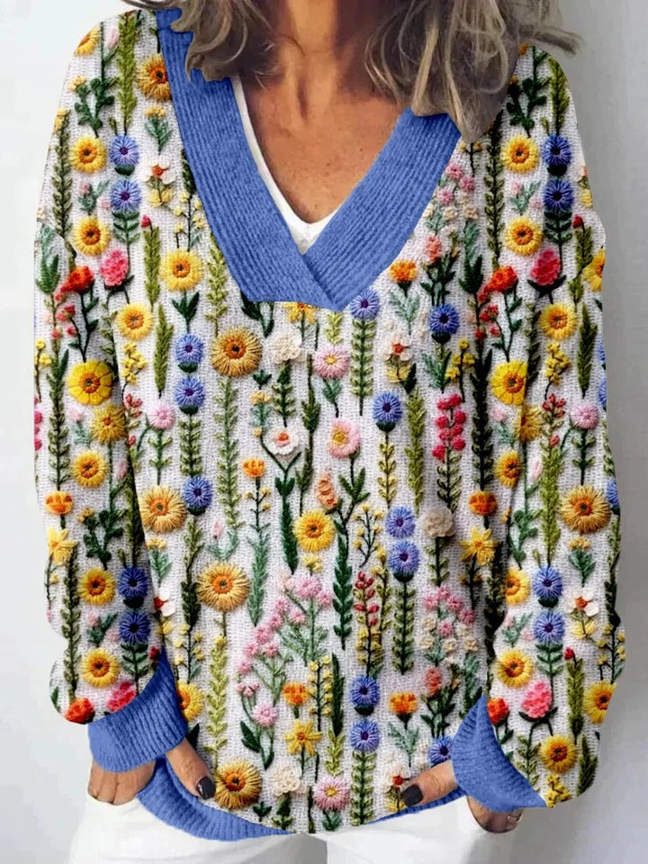 Damarnas V-hals tröja med blommönster och avslappnad passform Mirla-Eva Jonsson
