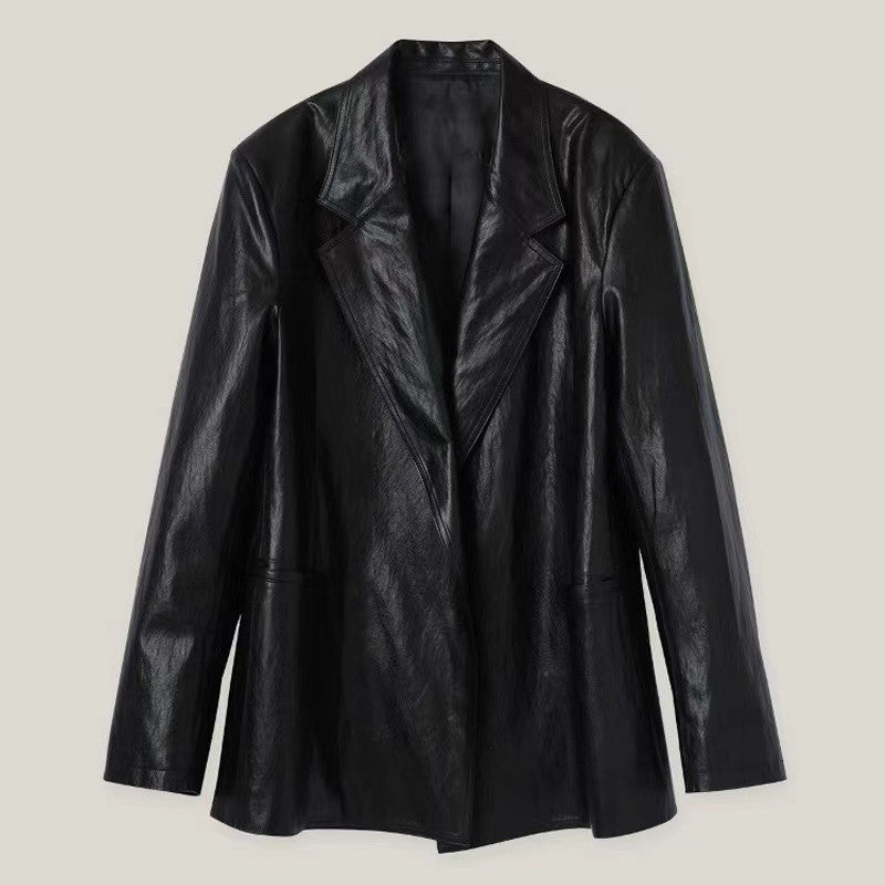 Damarnas överdimensionerade faux läder blazer Mirla-Eva Jonsson