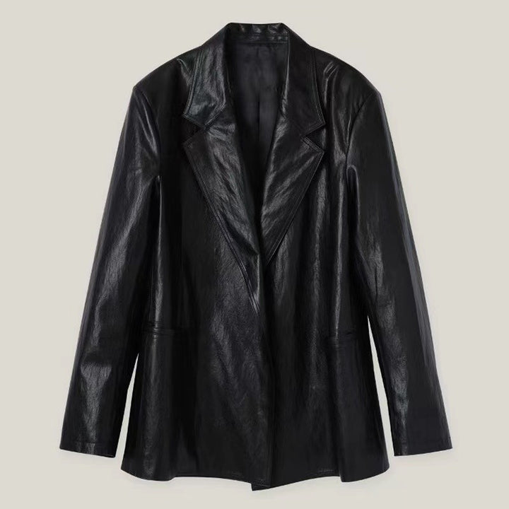 Damarnas överdimensionerade faux läder blazer Mirla-Eva Jonsson