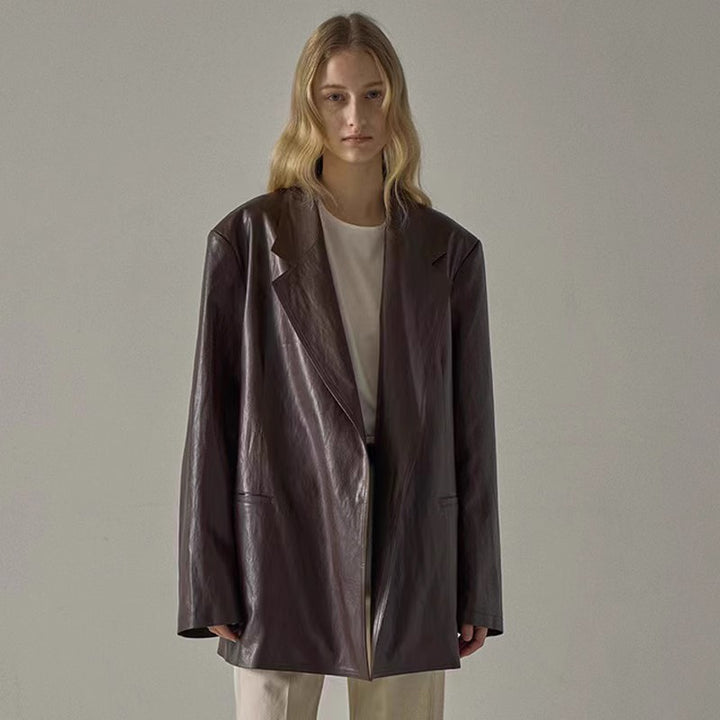 Damarnas överdimensionerade faux läder blazer Mirla-Eva Jonsson