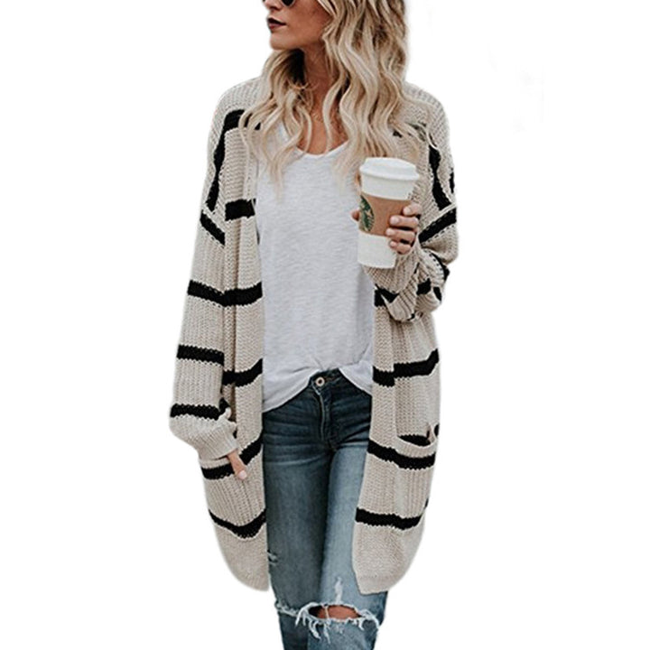 Damarnas stickad cardigan med avslappnad randdesign och öppna fronter Eva Jonsson-Eva Jonsson