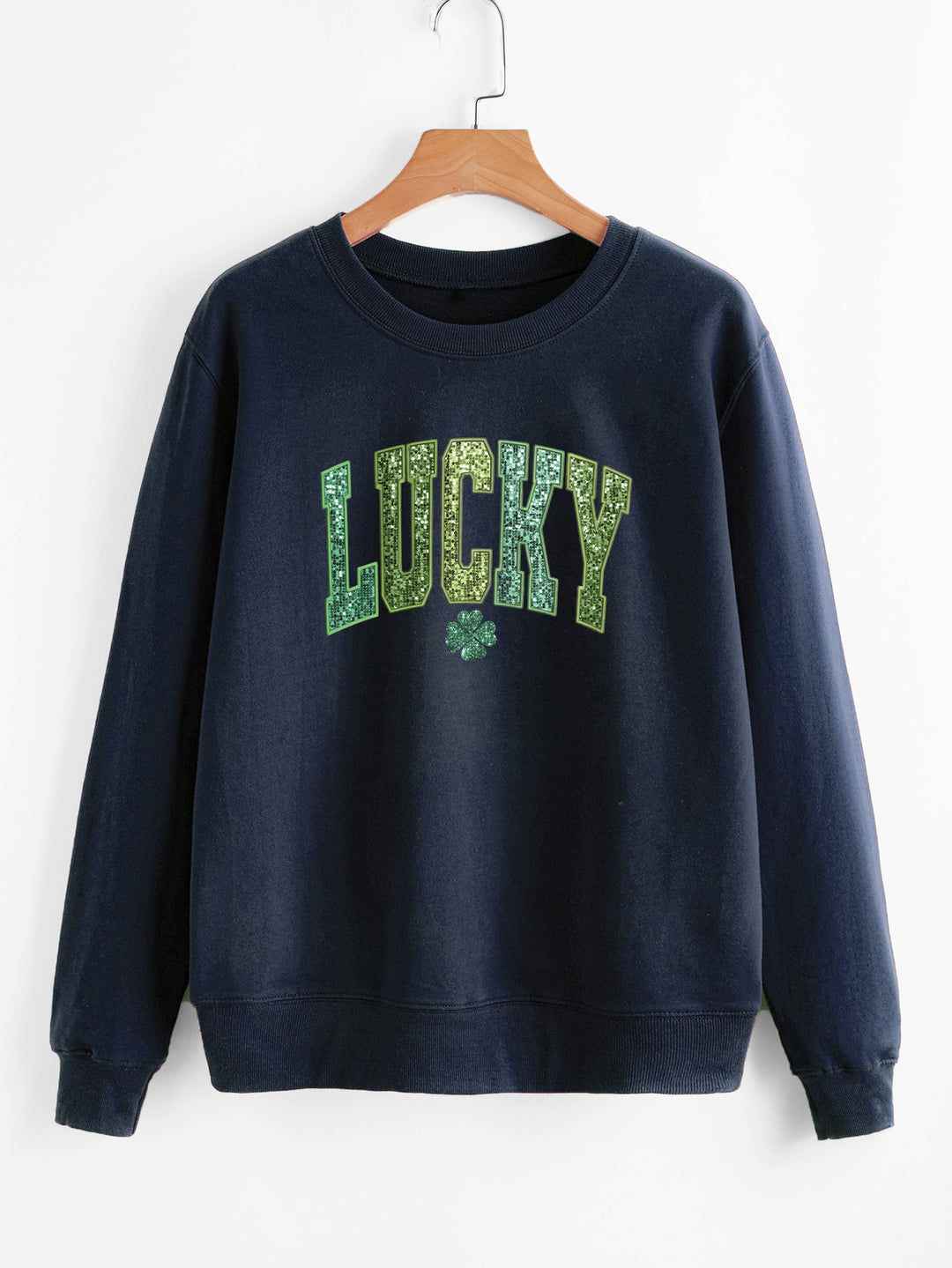 Damars casual sweatshirt med glittrande text och klövermotiv Mirla-Eva Jonsson