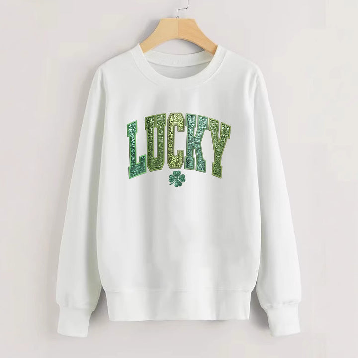 Damars casual sweatshirt med glittrande text och klövermotiv Mirla-Eva Jonsson