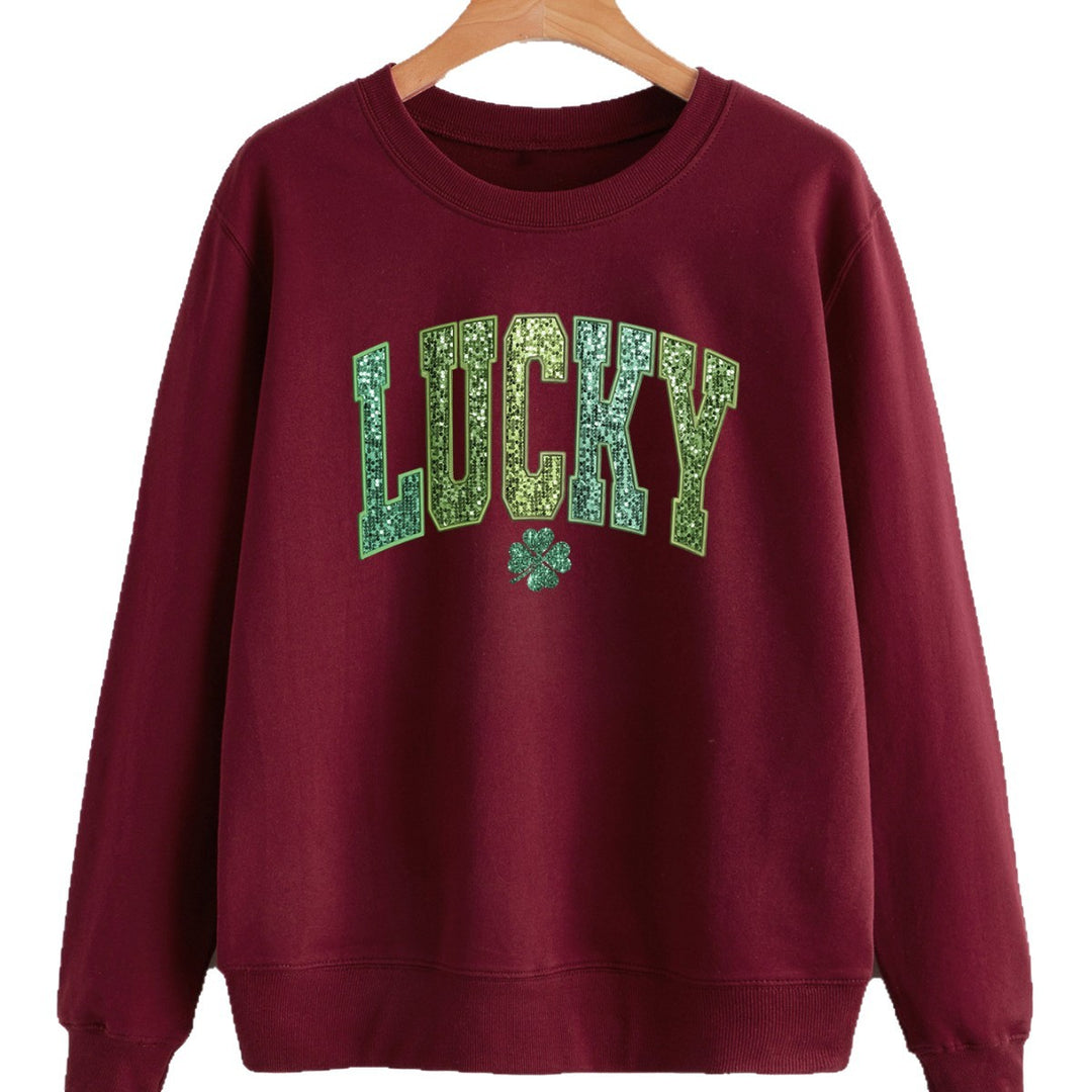Damars casual sweatshirt med glittrande text och klövermotiv Mirla-Eva Jonsson