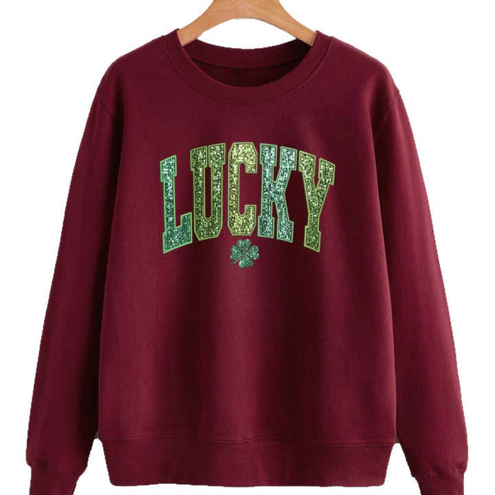 Damars casual sweatshirt med glittrande text och klövermotiv Mirla-Eva Jonsson