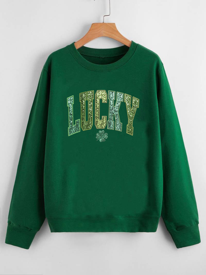 Damars casual sweatshirt med glittrande text och klövermotiv Mirla-Eva Jonsson