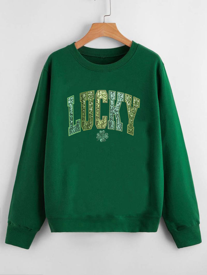 Damars casual sweatshirt med glittrande text och klövermotiv Mirla-Eva Jonsson
