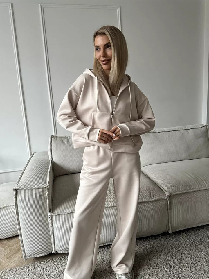 Damask bekväm tvådelad set med huva Mirla-Eva Jonsson