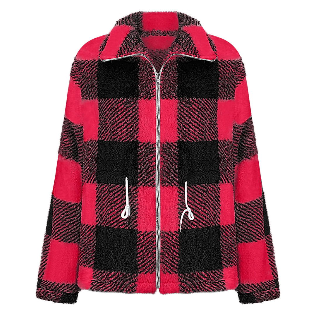 Damask plush checkered jacket with practical zipper Mirla-Eva Jonsson