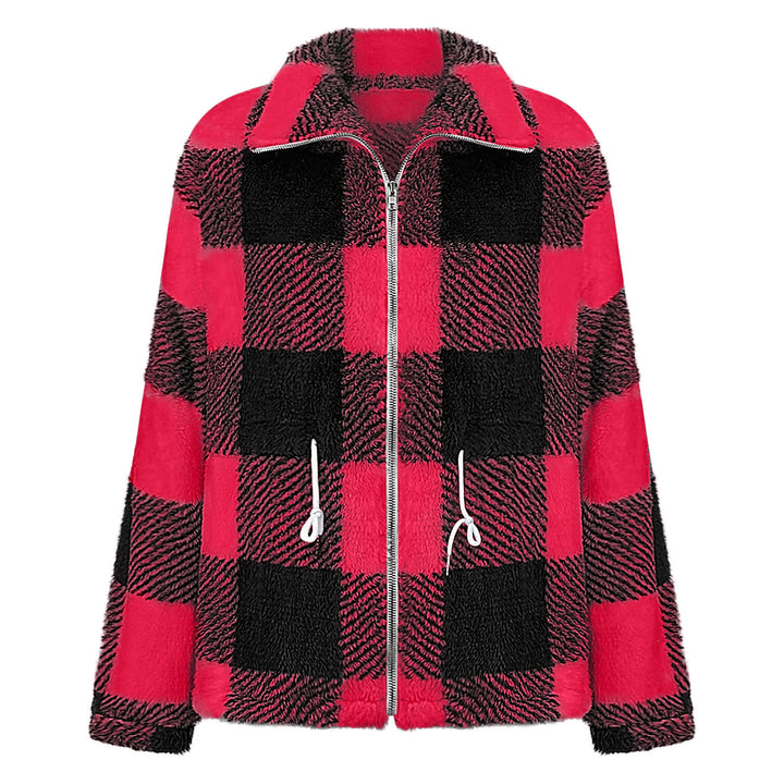 Damask plush checkered jacket with practical zipper Mirla-Eva Jonsson