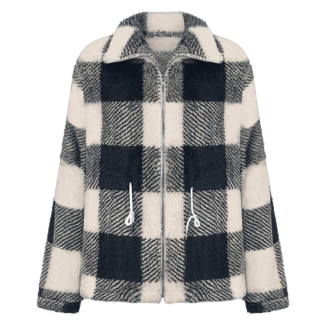 Damask plush checkered jacket with practical zipper Mirla-Eva Jonsson
