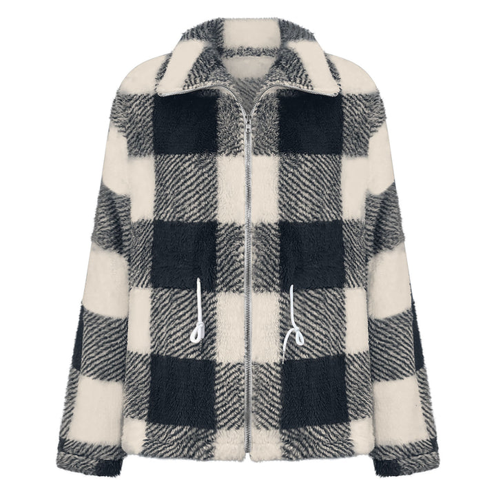 Damask plush checkered jacket with practical zipper Mirla-Eva Jonsson