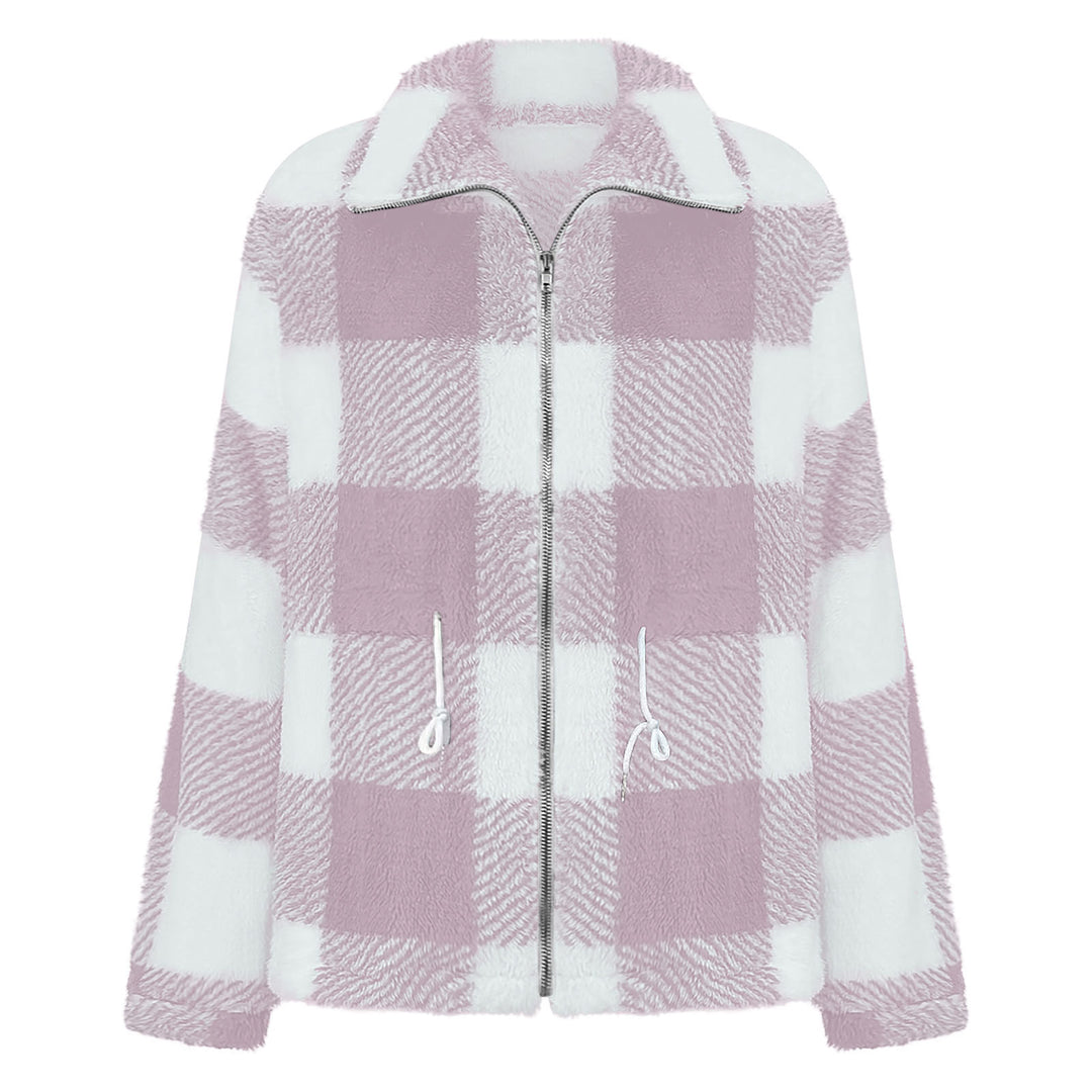 Damask plush checkered jacket with practical zipper Mirla-Eva Jonsson