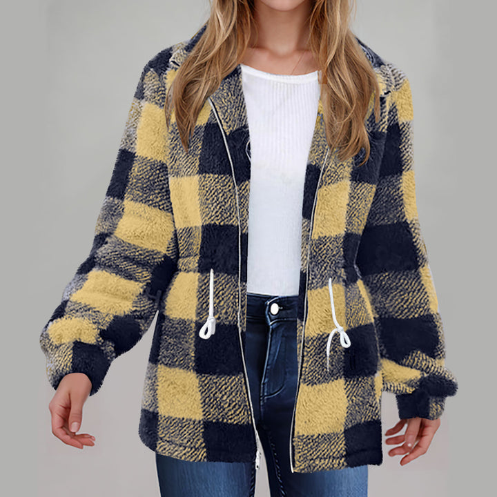 Damask plush checkered jacket with practical zipper Mirla-Eva Jonsson