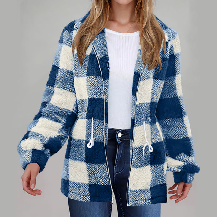 Damask plush checkered jacket with practical zipper Mirla-Eva Jonsson