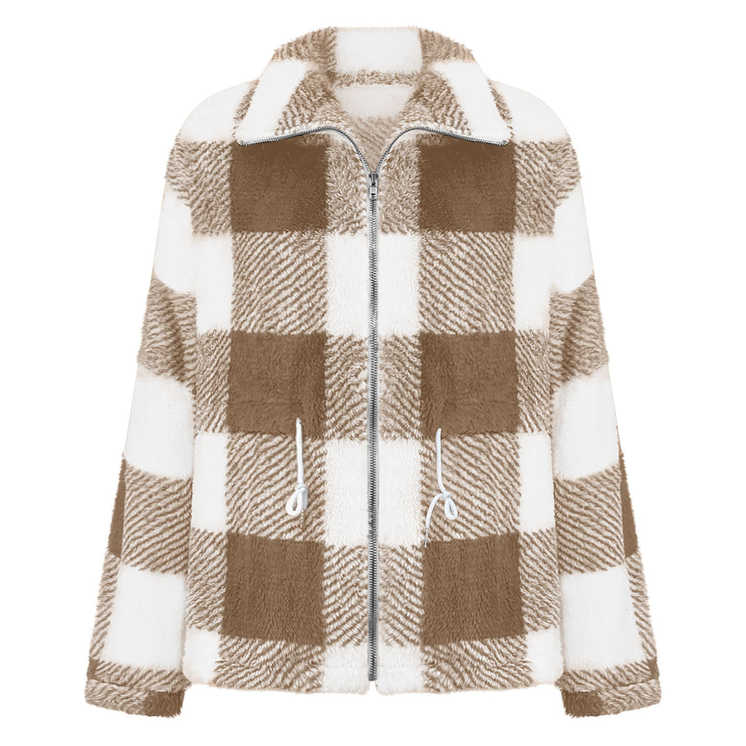 Damask plush checkered jacket with practical zipper Mirla-Eva Jonsson