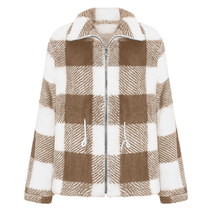 Damask plush checkered jacket with practical zipper Mirla-Eva Jonsson