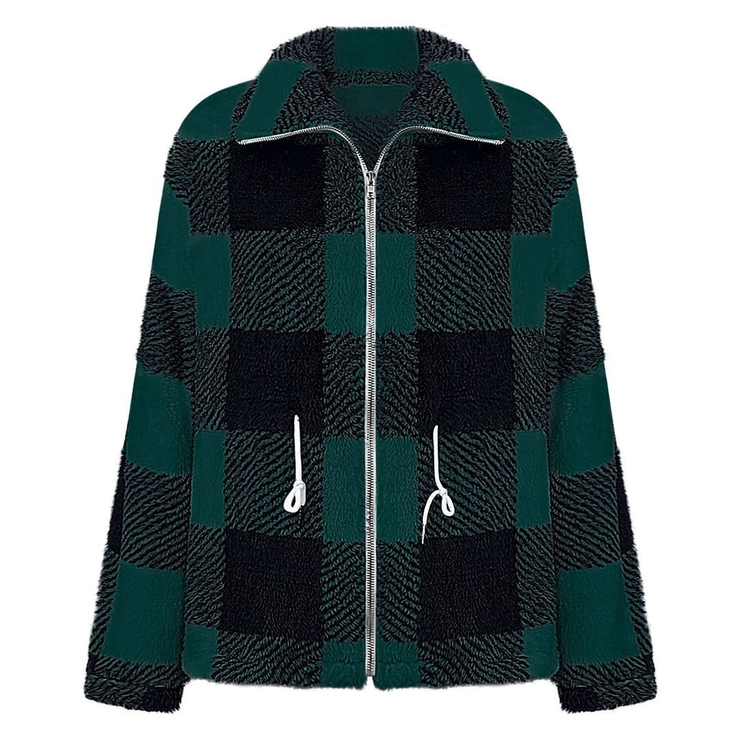 Damask plush checkered jacket with practical zipper Mirla-Eva Jonsson