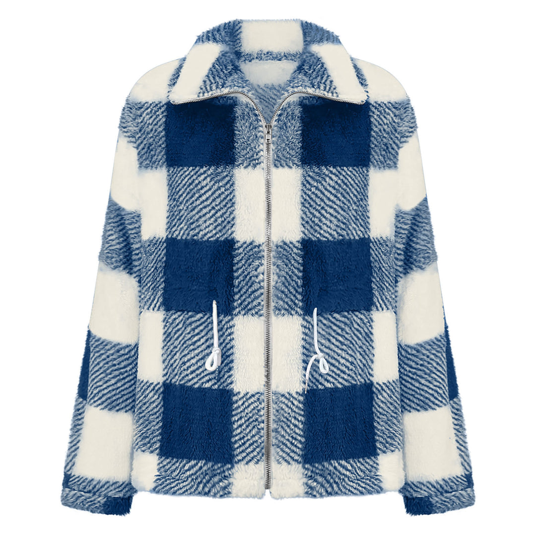 Damask plush checkered jacket with practical zipper Mirla-Eva Jonsson