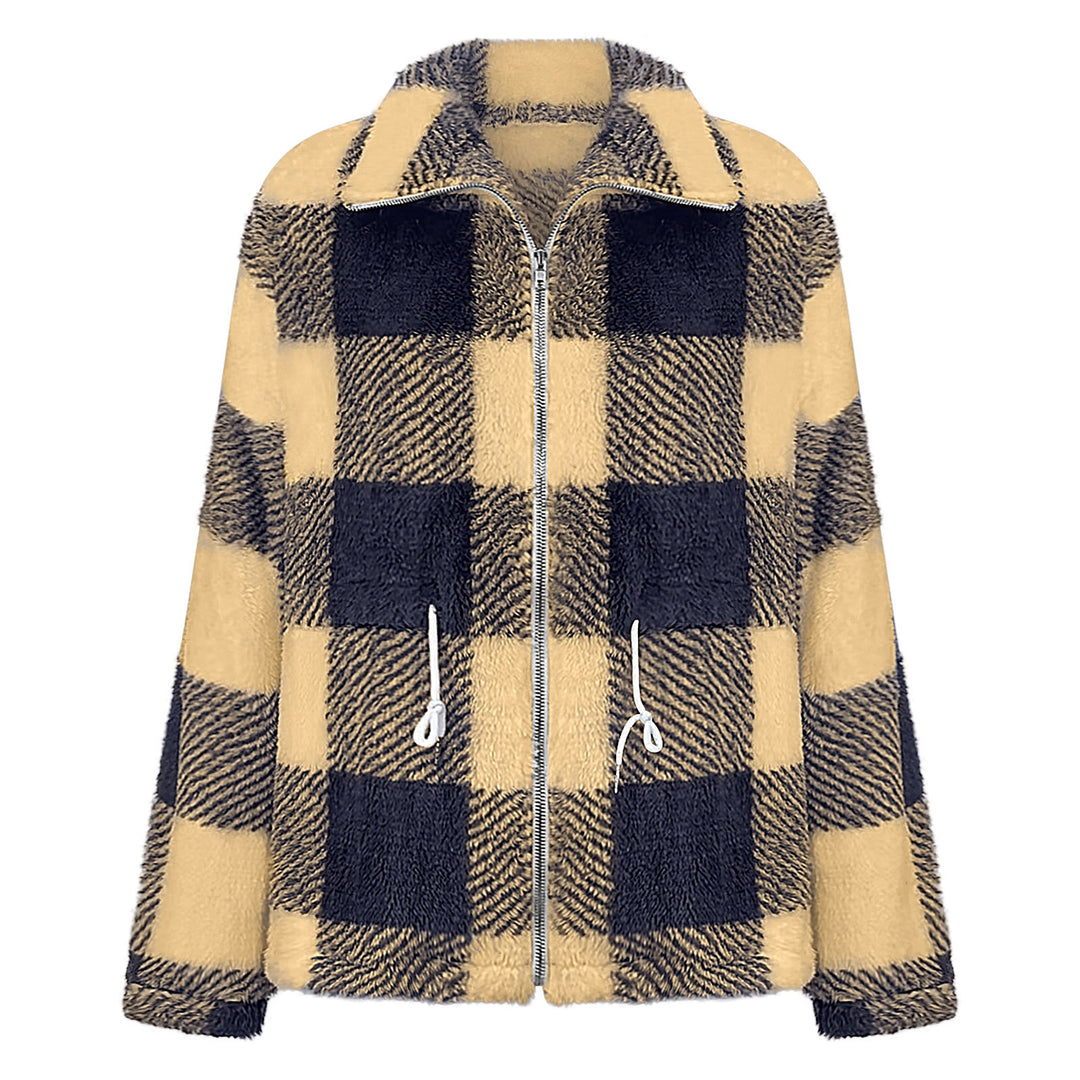 Damask plush checkered jacket with practical zipper Mirla-Eva Jonsson