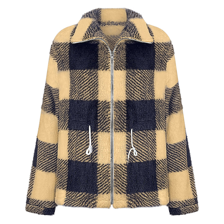 Damask plush checkered jacket with practical zipper Mirla-Eva Jonsson
