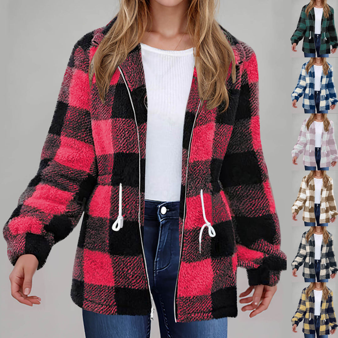 Damask plush checkered jacket with practical zipper Mirla-Eva Jonsson