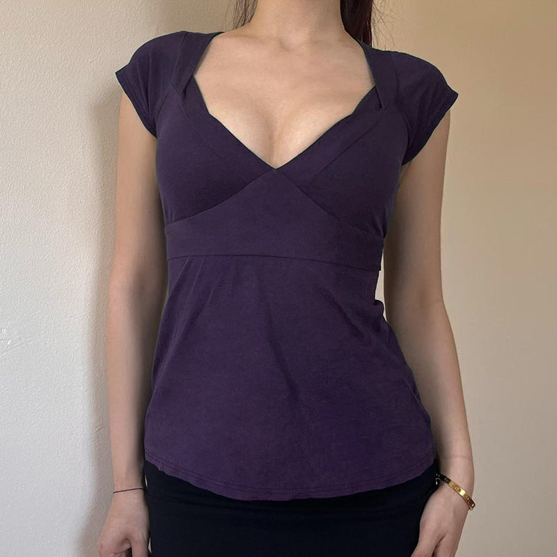 Damask wrap top with decorative tie bands and modern V-neck Mirla-Eva Jonsson