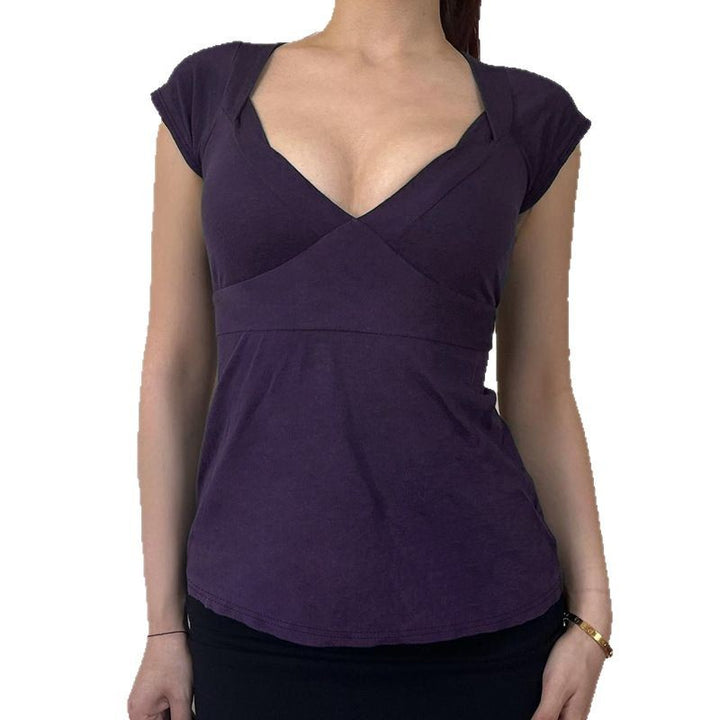 Damask wrap top with decorative tie bands and modern V-neck Mirla-Eva Jonsson