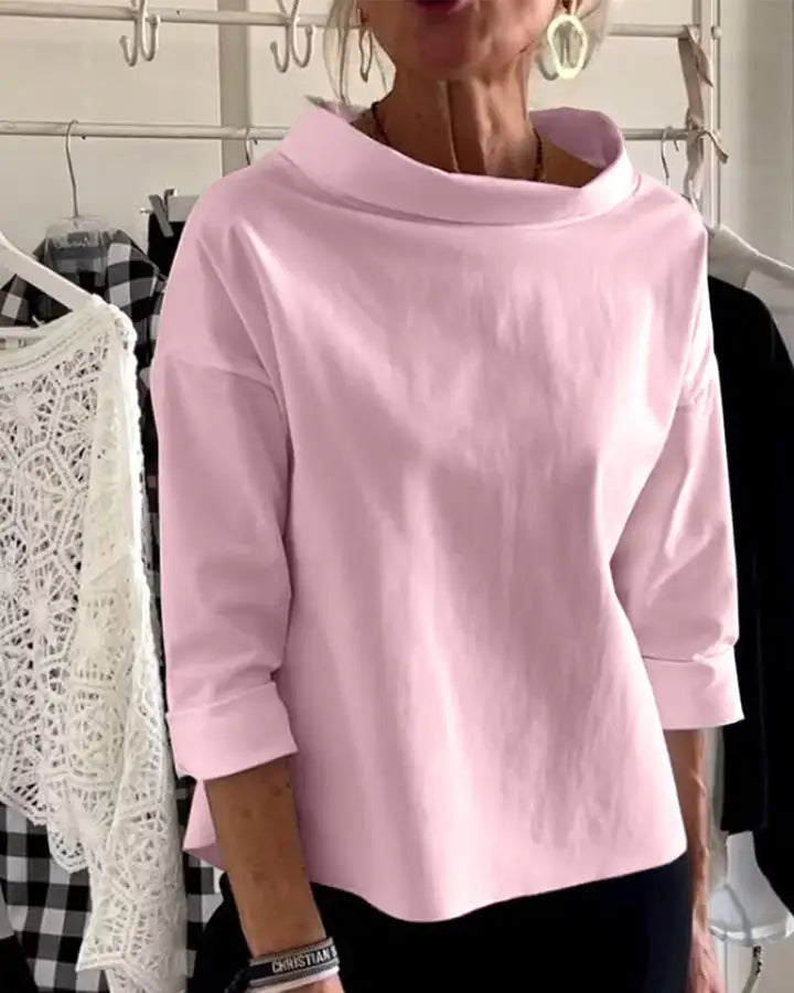 Damblus | Hög hals | Löst sittande | Långärmad topp | Damkläder-Eva Jonsson
