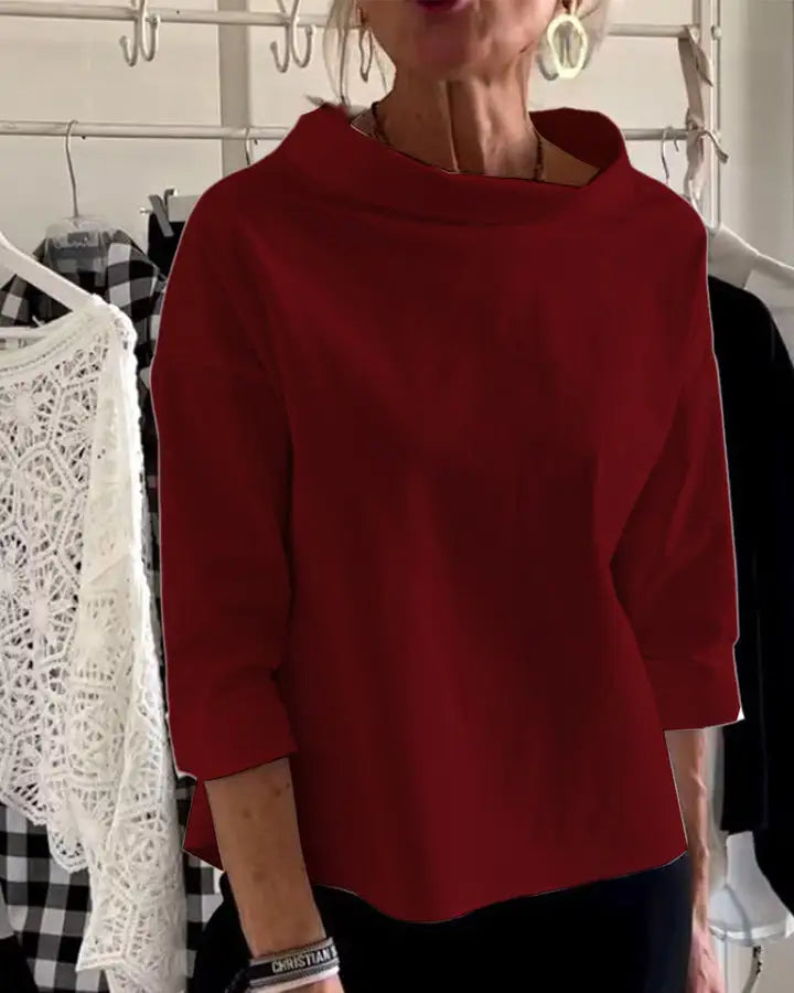 Damblus | Hög hals | Löst sittande | Långärmad topp | Damkläder-Eva Jonsson